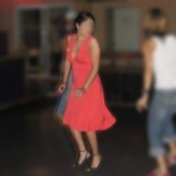 Deep Plunge V-Neck Front & Back, A-Line Midi Dress, Red, Size Large - Picture 2 of 12